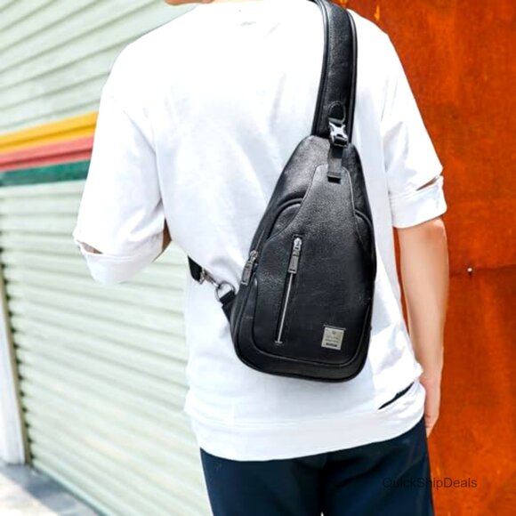 Large PU Leather Sling Backpack Crossbody Bag Travel Daypack Adjustable main image 7